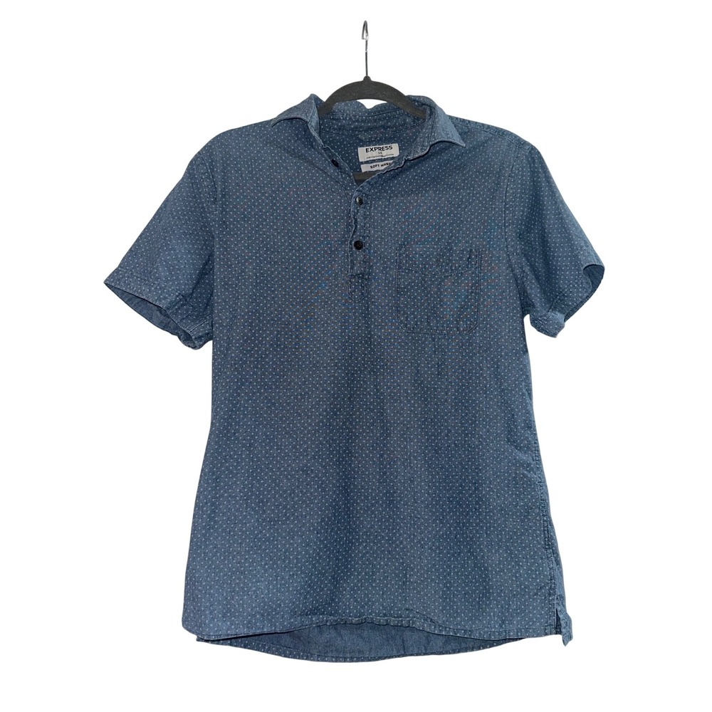 Express 100% Cotton‎ Mens Blue Polka Dot Short Sleeve Polo Shirt Size Small